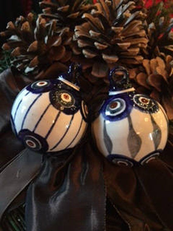 Polish Pottery Two Christmas Ornaments FREE SHIPPING