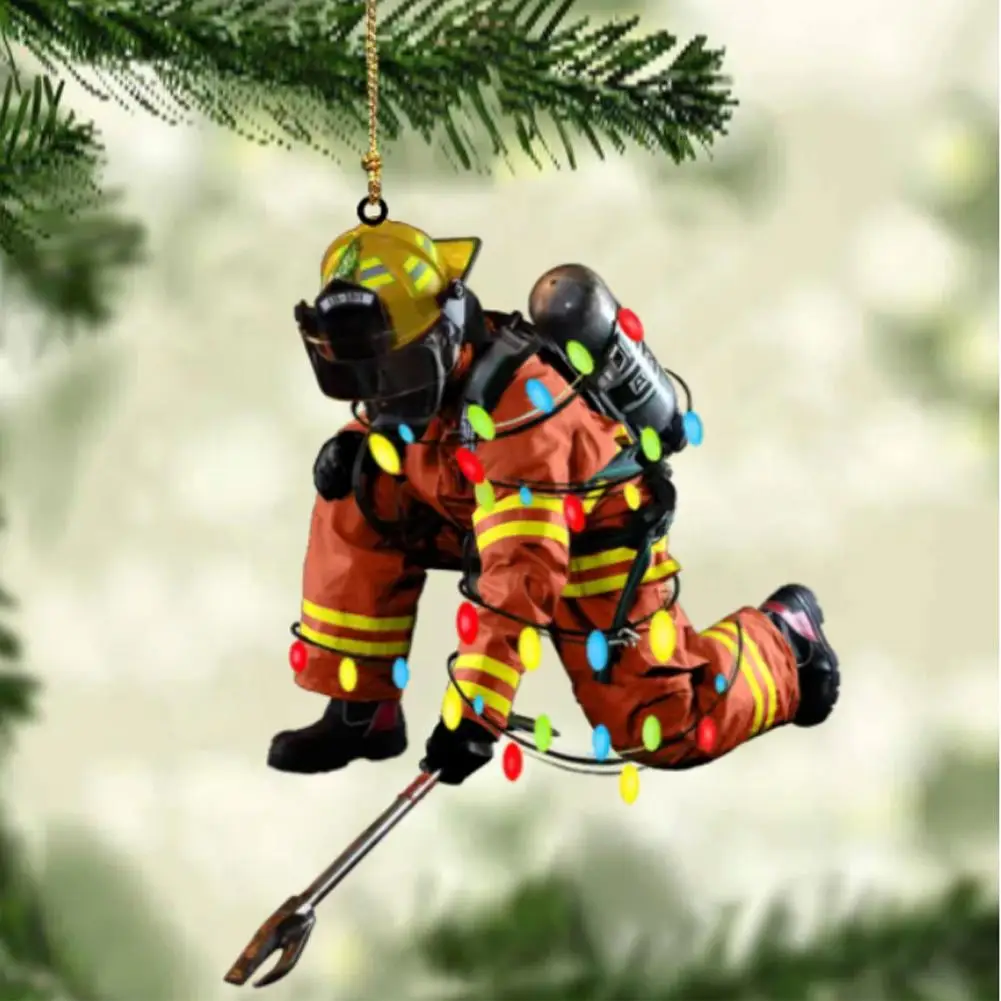 2D Personalized Christmas Firefighter Pendant