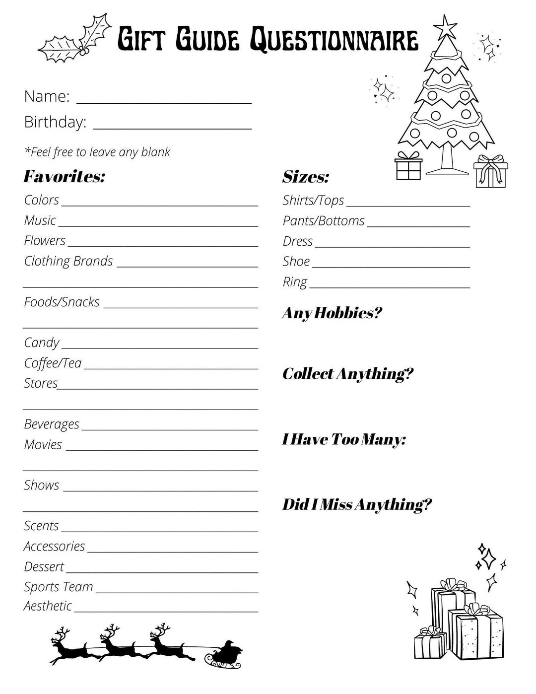 Christmas Gift Questionnaire - Etsy