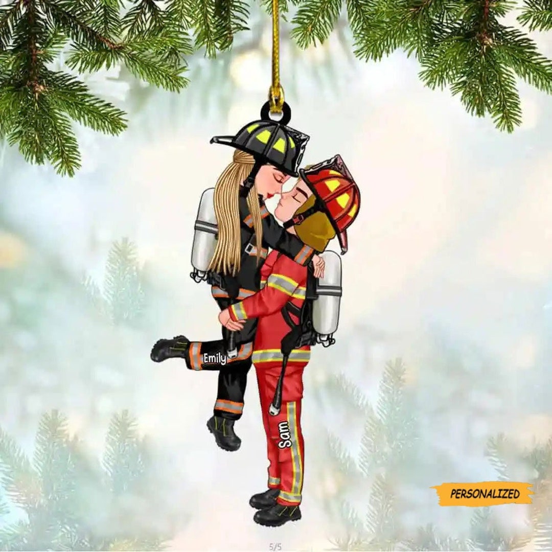 Personalized Couple Firefighter Acrylic Ornament, Gift for Firefighter