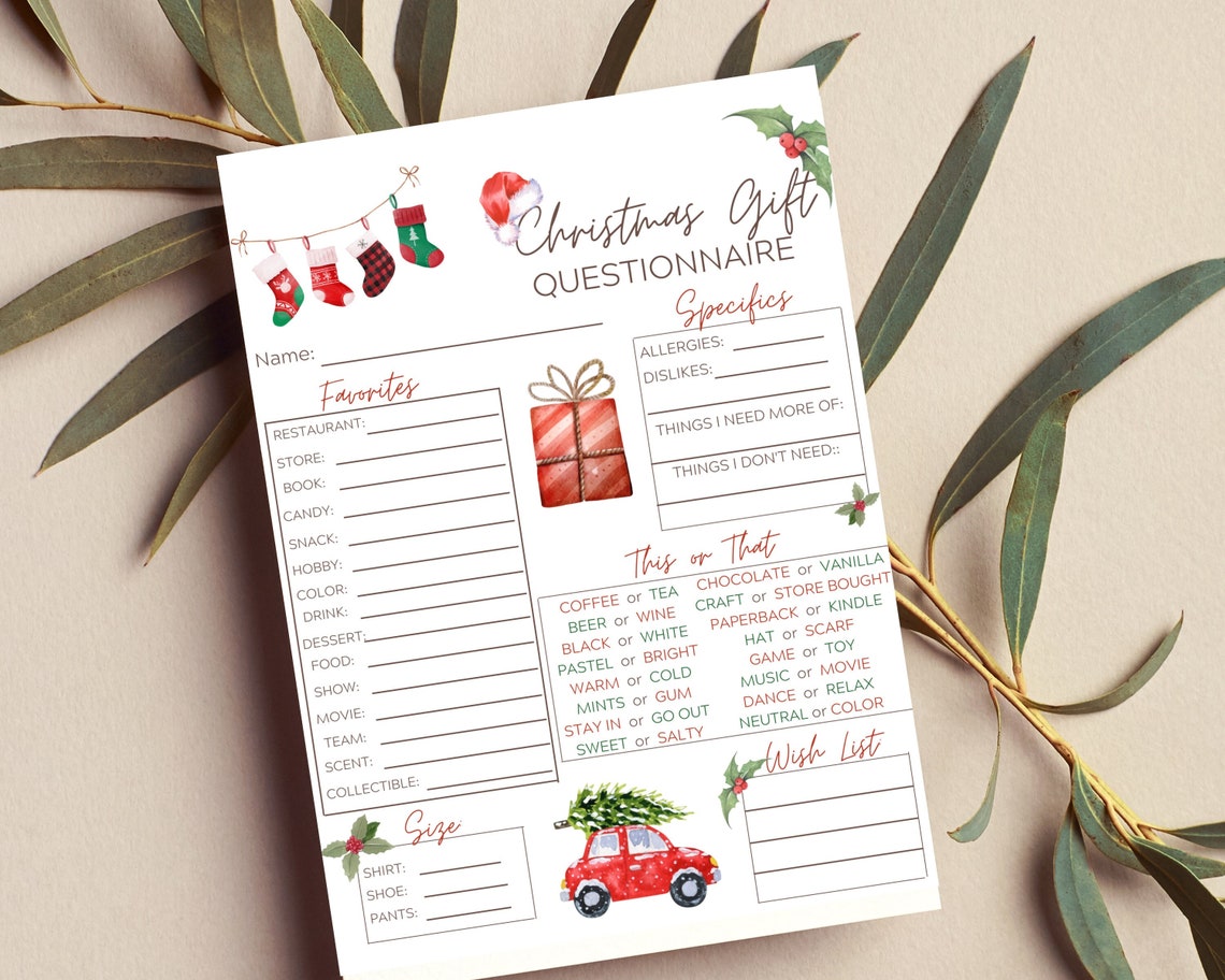 Printable Christmas Gift Exchange Questionnaire for Christmas - Etsy